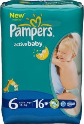 Подгузники, Pampers (Памперс) 15+ кг р. 6 №16 актив беби экстра лардж